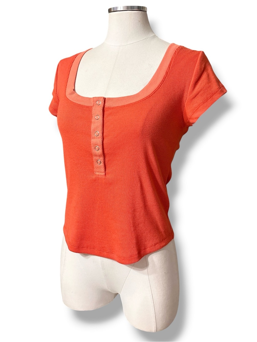 PILCRO x ANTHROPOLOGIE The Angie Short Sleeve Henley Top Orange Size Small